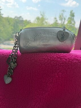 Juicy Couture Sidekick II Silver Mini Barrel Bag with Heart Charms